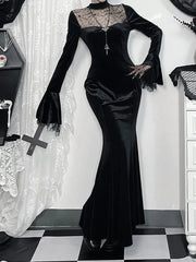 Spider Web Mesh Patchwork Maxi Dress