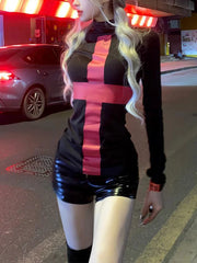 Red Cross Turtleneck Knit Top