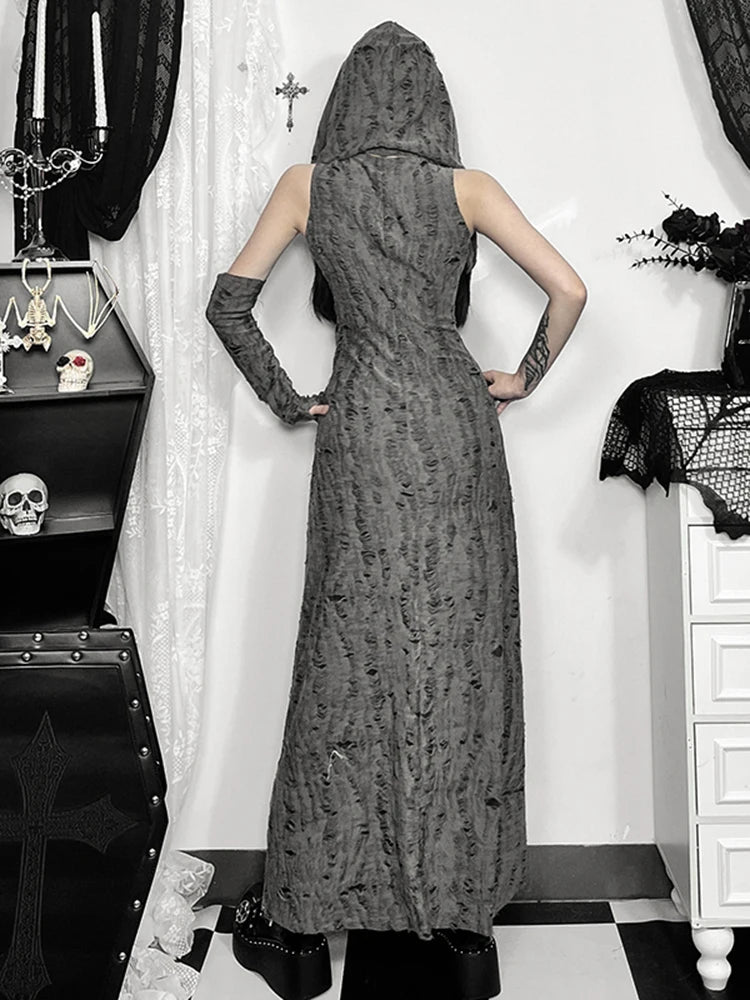 Cyber Hooded Hipster Maxi Dress