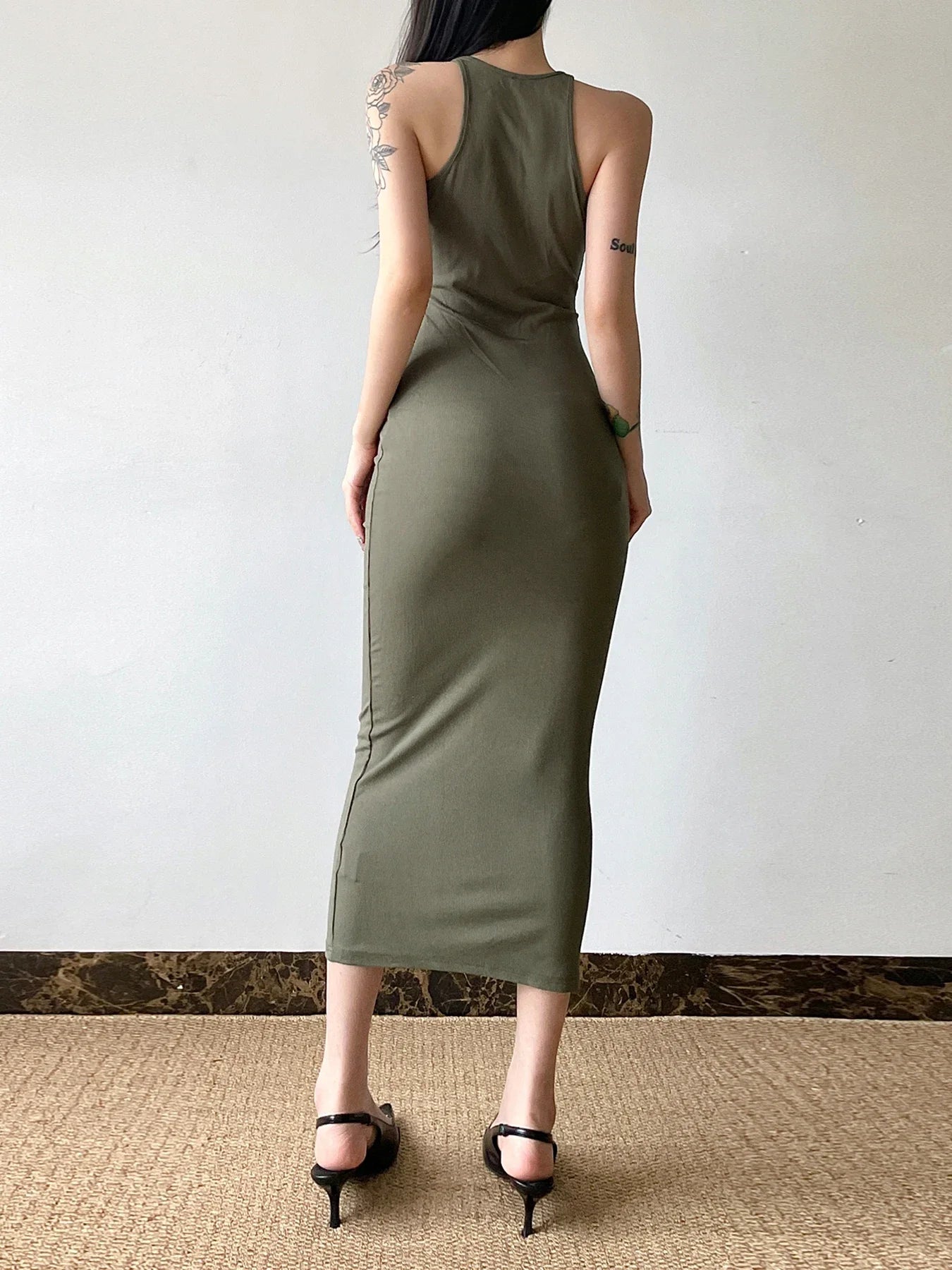 Elegant Hollow Out Spaghetti Midi Dress