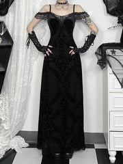 Lace Patchwork Spaghetti Strap Maxi Dress