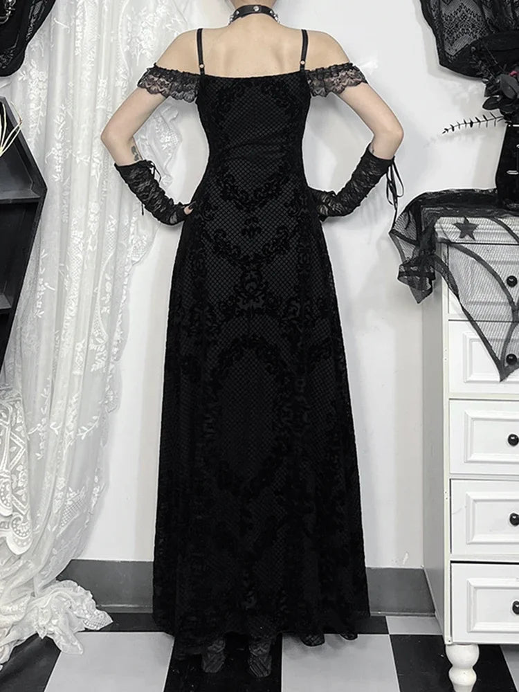 Lace Patchwork Spaghetti Strap Maxi Dress