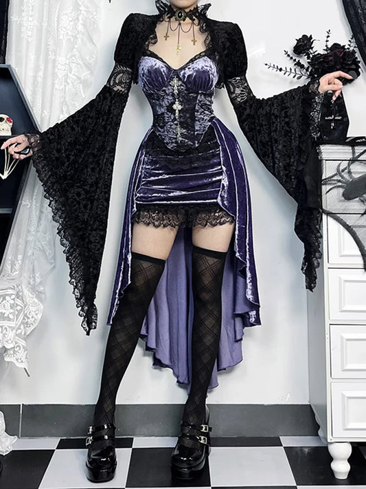 Purple Lace Cross Corset Midi Dress