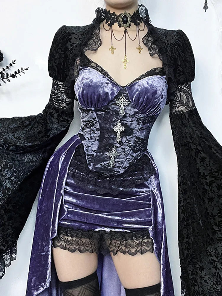 Purple Lace Cross Corset Midi Dress