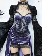 Purple Lace Cross Corset Midi Dress