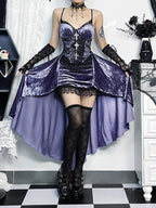 Purple Lace Cross Corset Midi Dress