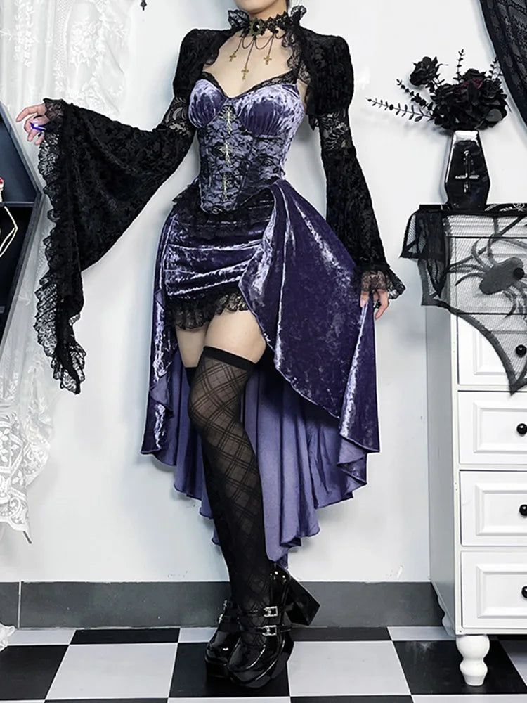 Purple Lace Cross Corset Midi Dress