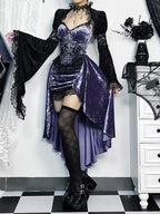 Purple Lace Cross Corset Midi Dress