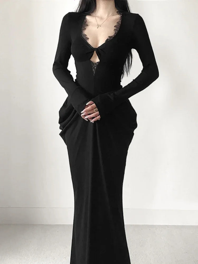 Elegant Lace Patchwork Corset Maxi Dress