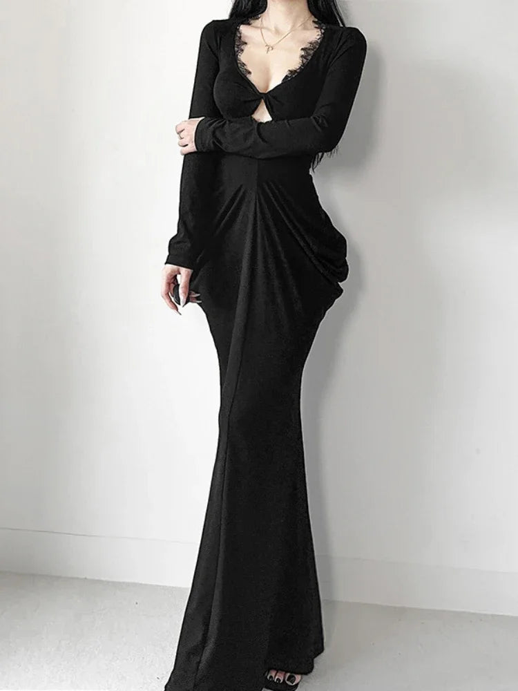 Elegant Lace Patchwork Corset Maxi Dress