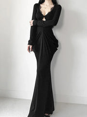 Elegant Lace Patchwork Corset Maxi Dress