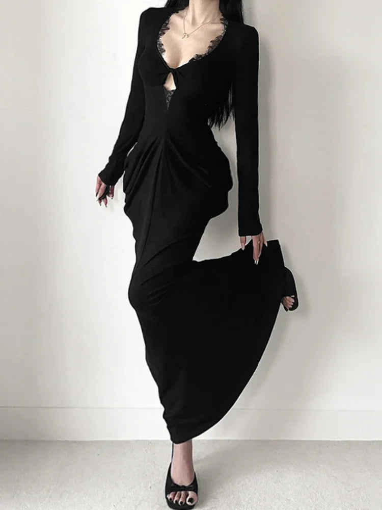 Elegant Lace Patchwork Corset Maxi Dress
