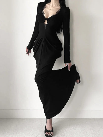 Elegant Lace Patchwork Corset Maxi Dress