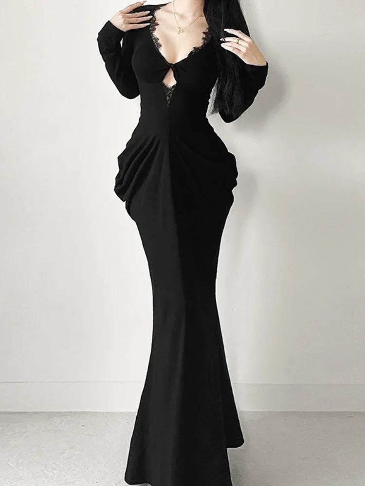 Elegant Lace Patchwork Corset Maxi Dress
