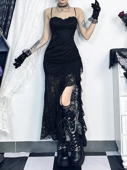 Grunge Lace Back Bandage Midi Dress