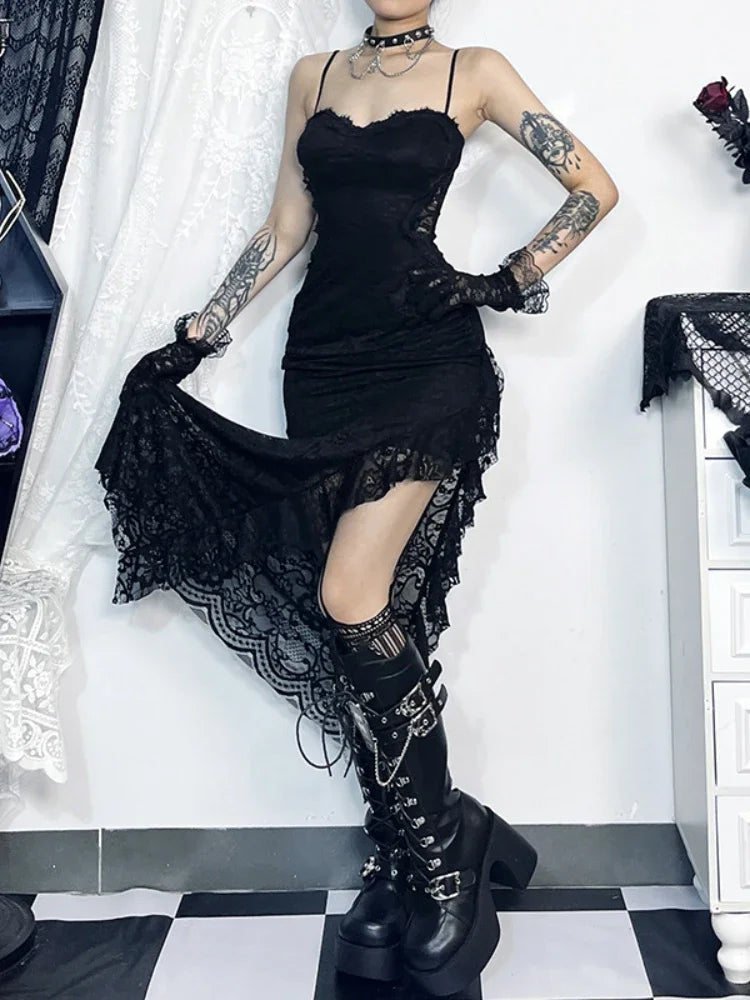 Grunge Lace Back Bandage Midi Dress