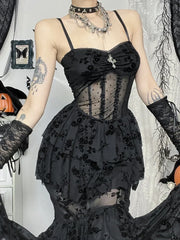 Flocking See Through Corset Maxi Dress