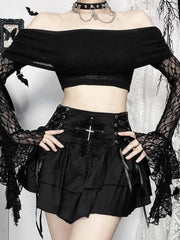 Sheer Off-shoulder Knit Top