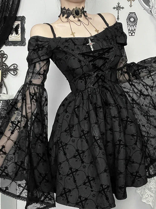 Cross Flare Sleeve Mini Dress