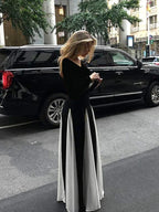 Patchwork Hem Long Sleeve Maxi Dress