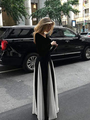 Patchwork Hem Long Sleeve Maxi Dress