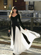Patchwork Hem Long Sleeve Maxi Dress
