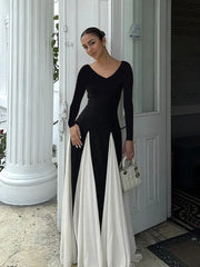 Patchwork Hem Long Sleeve Maxi Dress