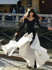 Patchwork Hem Long Sleeve Maxi Dress