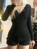 Grunge Lace V-neck Knit Top