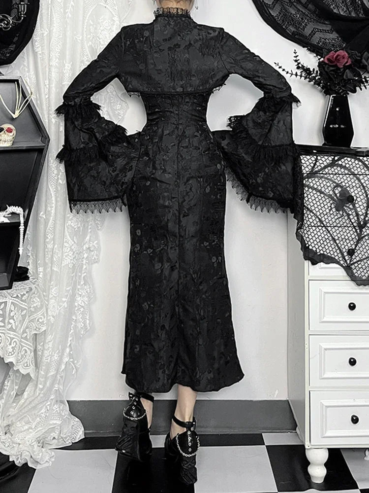 Lace-Up Jacquard Spaghetti Strap Maxi Dress