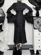 Lace-Up Jacquard Spaghetti Strap Maxi Dress