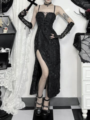 Lace-up Jacquard Spaghetti Midi Dress