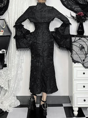 Lace-Up Jacquard Spaghetti Strap Maxi Dress