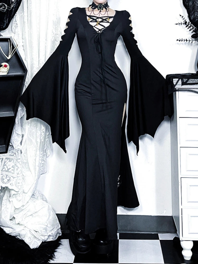 Cosplay Hollow Flare Sleeve High Waist Maxi Dress Main image