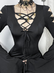 Cosplay Hollow Flare Sleeve High Waist Maxi Dress