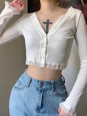 Lace V-neck Knit Top