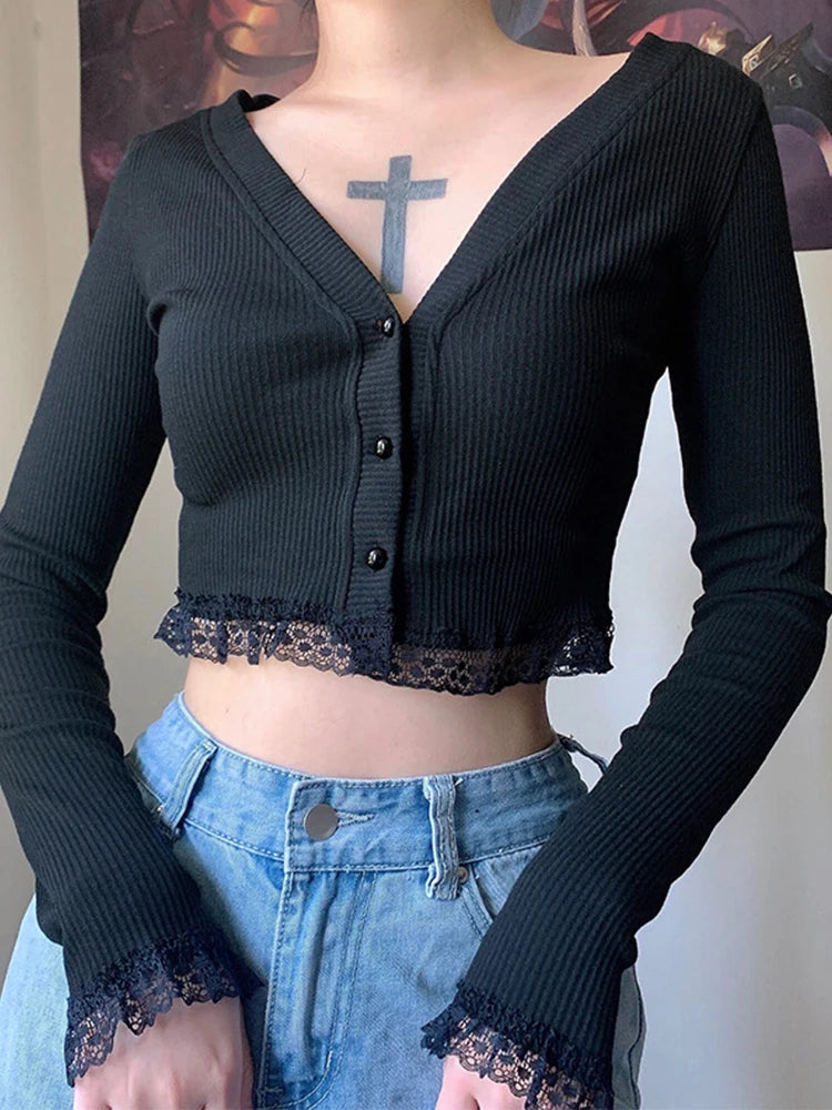 Lace V-neck Knit Top Main image