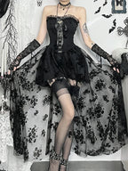 Dark Florals Mesh Corset Midi Dress