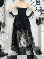 Dark Florals Mesh Corset Midi Dress