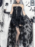 Dark Florals Mesh Corset Midi Dress