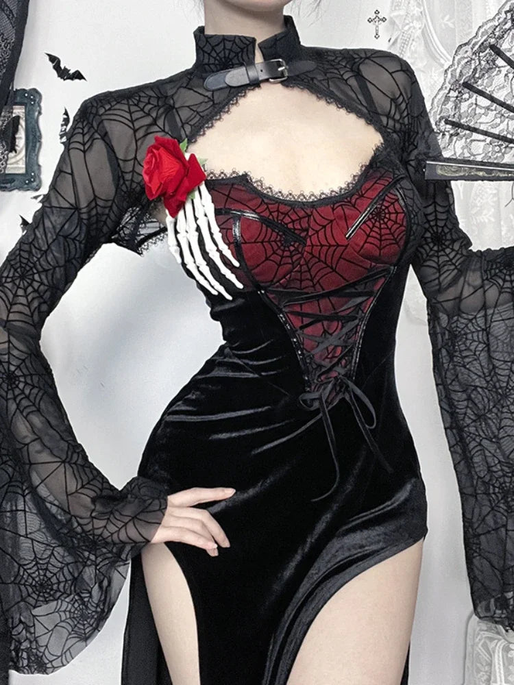 Spiderweb High Waist Corset Maxi Dress