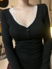 Vintage Lace Sleeve Knit Top