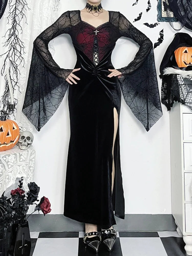 Spider Web Mesh Corset Maxi Dress
