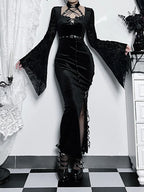Suede Lace Sleeve High Waist Maxi Dress
