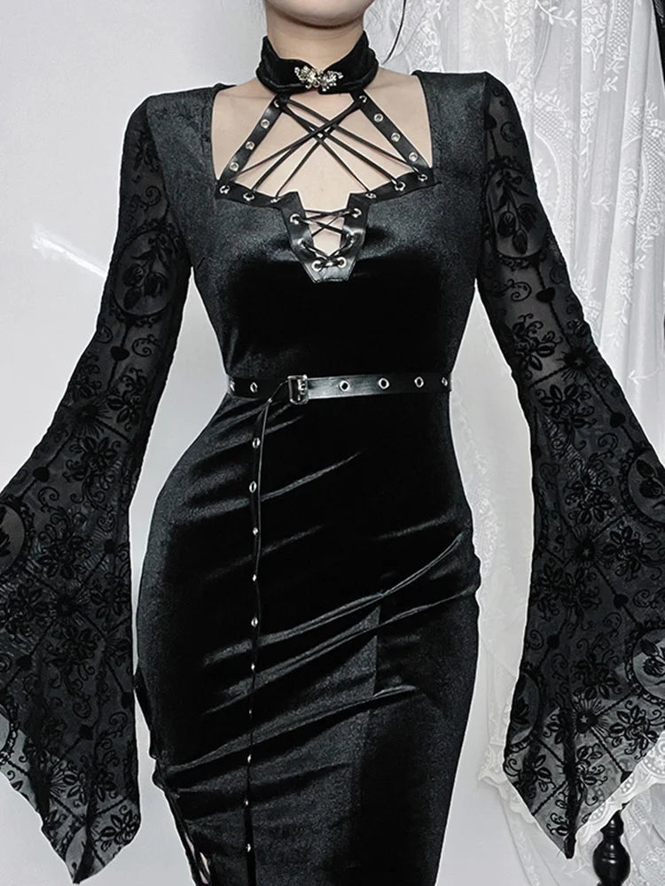 Suede Lace Sleeve High Waist Maxi Dress Main image
