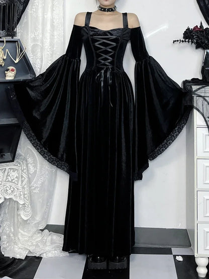 Flare Sleeve High Waist Bandage Maxi Dress