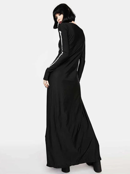 Skull Print Split Sleeve Maxi Dress