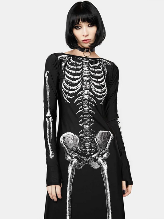 Skull Print Split Sleeve Maxi Dress