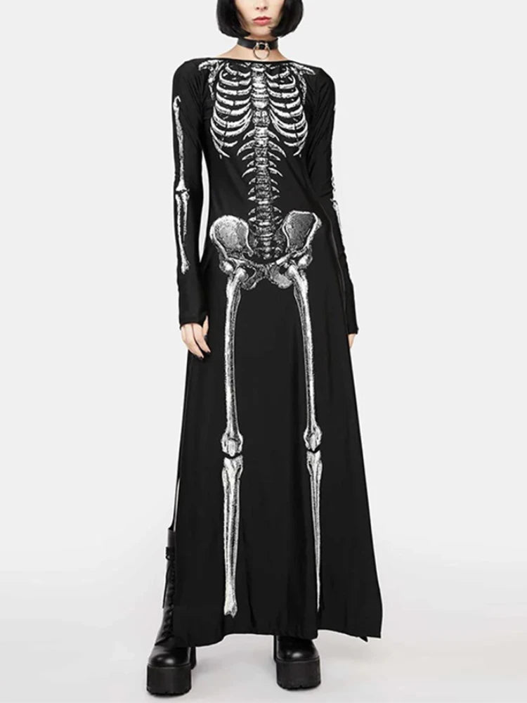 Skull Print Split Sleeve Maxi Dress