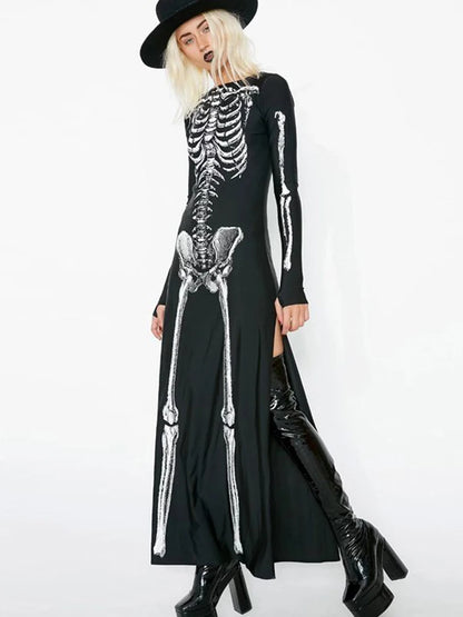Skull Print Split Sleeve Maxi Dress